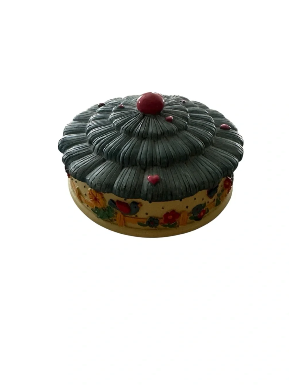 Round Covered Stamp Roll Holder Birds on a Fence w/Hearts, Floral - Stamps